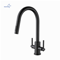 Robinet de cuisine moderne de haute qualité en laiton noir avec col long et noyau de valve en céramique flexible à deux poignées