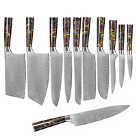 Usine 11 pièces de luxe Damas couteau de cuisine ensemble couteau de chef tranchant de Style japonais boeuf et poisson tranchage couteau à fruits