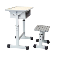 Ensemble Chaise et Pupitre Scolaire Moderne Gris et Blanc Réglable avec Cadre Métallique pour Collégiens, Siège Ventilé avec Boîte de Rangement