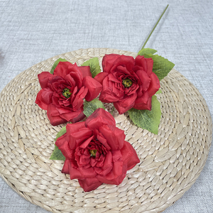 Vente chaude soie fleurs rosier 3 têtes rose soie rosier pour la décoration de mariage - Product Image 1