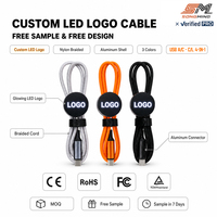 Câble de charge USB Type-C 4-en-1 personnalisé avec logo LED coloré pour téléphone portable, 1m (3ft), en cuivre pur, pour cadeaux OEM