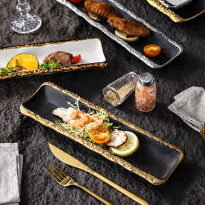 Assiettes à dîner carrées en céramique, <span class=keywords><strong>vaisselle</strong></span> de luxe en porcelaine, <span class=keywords><strong>vaisselle</strong></span> de table européenne nordique à bord <span class=keywords><strong>doré</strong></span> - Product Image 1