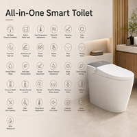 WC intelligent monobloc carré moderne avec réservoir intégré, chasse d'eau à capteur au pied, siège chauffant, évacuation en S, sans limite de pression d'eau