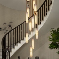 Lustre en albâtre et laiton LED de luxe personnalisé, lumière blanc chaud, design minimaliste pour salon, escalier en marbre espagnol, chevet