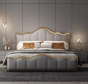 Lujo moderno Convertible King-Size Cama de madera maciza Altura ajustable Tapizado Muebles de dormitorio Cama de tapicería suave - Product Image 3