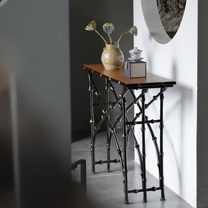 Chinese Style Lacquered <b>Bamboo</b> Console <b>Table</b> Wood Top Entryway <b>Table</b> Antique Design - Product Image 1