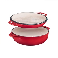 Braisière 2-en-1 en fonte émaillée avec couvercle de cuisson, marmite polyvalente à double poignée.