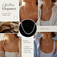 Cadena Hueca de Geometría Simple, Plata de Ley 925, Collar Casual/Deportivo de 16 Pulgadas para Mujer, Joyería de Plata de Ley 925