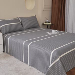 <b>Striped</b> Cotton Linen <b>Bed</b> <b>Sheet</b> Set 3 Pcs Cooling Home Use - Product Image 4