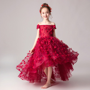 Vestido de Novia Rojo Simple con Volantes, Estilo Princesa, Hombros Descubiertos, Cuello Barco, Vestido de Niña de las Flores - Product Image 2