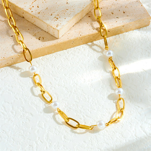 European American Fashion Pearl Necklace Gold Plated Stainless Steel Chain Geometric Design Gift Jewelry - Product Image 2