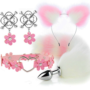 Adult Sex Toy Cosplay Sexshop <strong>Plug</strong> Anal 4 Piece Fox Long Tail Stainless Steal Anal Butt <strong>Plug</strong> Set for Men Women - Product Image 1