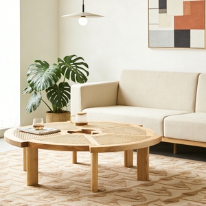 Mesa de Centro de Madera Sólida Hecha a Mano de Diseño Moderno Japonés, Estilo Wabi-Sabi, con Forma de Engranaje, para Sala de Estar - Product Image 1