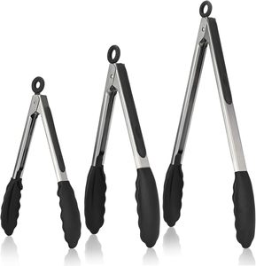 Durable Stainless Steel Pizza Steak <b>Tongs</b> Heat Resistant Silicone Eco-Friendly Dishwasher Safe Kitchen BBQ Utensils Premium - Product Image 1