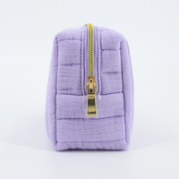 Großhandel maßge schneiderte umwelt freundliche OEKO Baumwolle Gaze Reiß verschluss tasche Lila kleine Make-up-Tasche Puffy