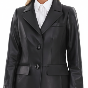 Veste en cuir d'agneau chaude personnalisée pour les femmes à manches longues bouton avant Blazer revers cranté Style décontracté Vent détail coupe-vent - Product Image 1