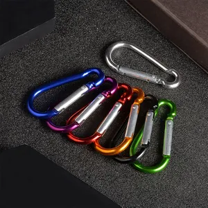 Kait Aloi aluminium Logo kustom 7 # gantungan kunci logam promosi semua karabiner hitam Matte untuk memancing mendaki berkemah