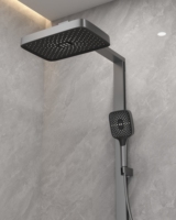 Système de robinetterie de salle de bain mural thermostatique numérique à LED, en cuivre chromé, avec pommeau de douche carré à jet, pluie, cascade et fonction de glissement doux