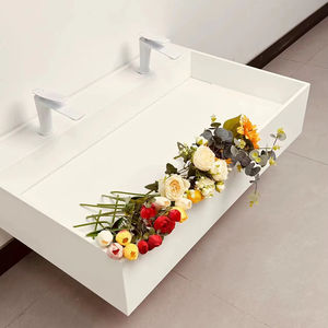 Évier intégré en pierre artificielle acrylique de grand <span class=keywords><strong>lavabo</strong></span> carré fixé au mur avec l'usine de drain rabattable directe - Product Image 1