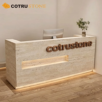 Comptoir de réception en pierre naturelle travertin avec éclairage LED, personnalisé pour bureau, magasin, hall d'accueil, caisse, comptoir d'accueil