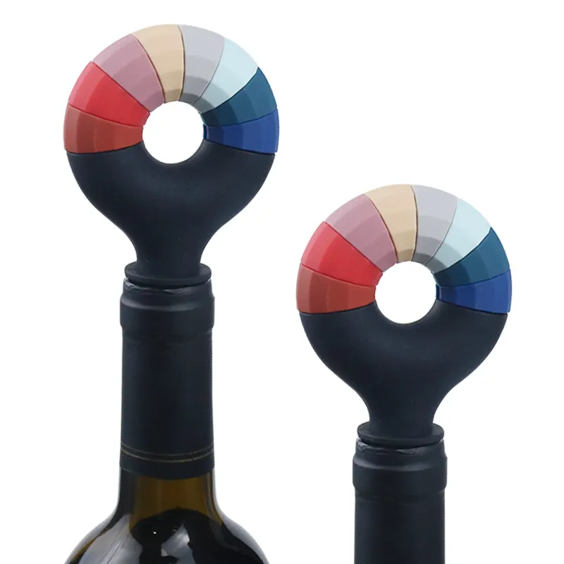 Vendita calda 2 in 1 Silicone personalizzato tappo di bottiglia accessori regalo vino fascino birra Bar Party colorato con 8 colori