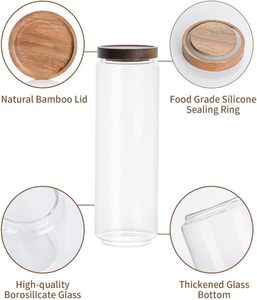 Frascos de Almacenamiento de Vidrio Borosilicato Cuadrados, Modernos, Multifuncionales, de Gran Capacidad, Herméticos, con Tapa de Madera de Acacia para Alimentos - Product Image 3