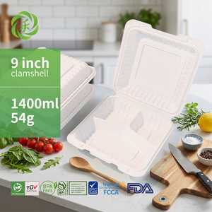 Boîte à lunch biodégradable, micro-ondable, empilable, en amidon de maïs, 3 compartiments, jetable, style américain, <span class=keywords><strong>bento</strong></span>, pour emporter, restaurant - Product Image 1