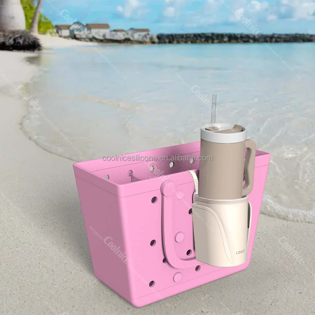 Beach Cup Holder With Pocket Multifunctional  Silicone Cup Holder for Beverage Phone Sunglass Key Silicone Water Bottle Bag