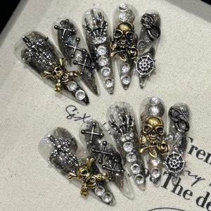 <span class=keywords><strong>Ongles</strong></span> à presser en acrylique faits main de qualité supérieure, 10 pièces, nouveaux styles, ambiance festive, motifs amande et cercueil, thème Halloween - Product Image 1