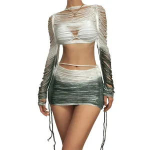 Модная 2024 вязаная юбка на заказ, комплект из 2 предметов