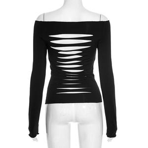 2025 Design di moda autunnale di lusso dalla spalla scava camicetta e <span class=keywords><strong>top</strong></span> da <span class=keywords><strong>donna</strong></span> a manica lunga nera senza schienale - Product Image 5