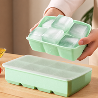 Bac à glaçons réutilisable en silicone à 6 cavités avec couvercle, grand moule carré, démoulage facile, conteneur de stockage pour congélateur, pour la maison et le bar