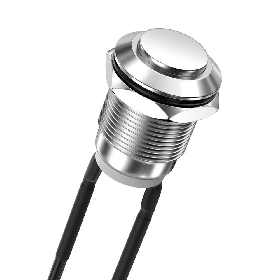 High Quality Pre-Wired SPST 1NO Momentary Flat Button Metal Push Button Screw Terminal Waterproof 12MM Anti-vandal Switches
