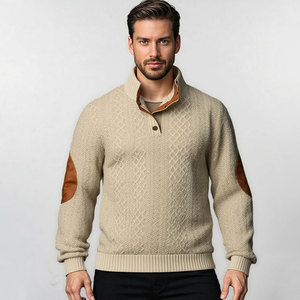Sweat-shirt pour homme personnalisé de haute qualité en tricot jacquard texturé à col montant à manches longues pour l'extérieur - Product Image 5