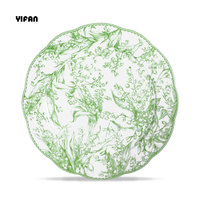 Service de vaisselle vintage en porcelaine céramique haut de gamme, couleur vert élégant, motif muguet, pour mariage et restaurant
