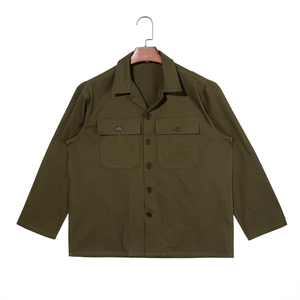 Vente en Gros Col Cubain <span class=keywords><strong>Manches</strong></span> <span class=keywords><strong>Longues</strong></span> Surdimensionné Vert Haute Qualité 100% Coton Chemises de Travail pour Hommes - Product Image 1