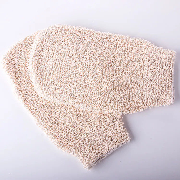 Gants de bain exfoliants Ramie en coton biologique Gants de bain en fibre de jute Éponges de nettoyage Épurateurs de frottement corporel