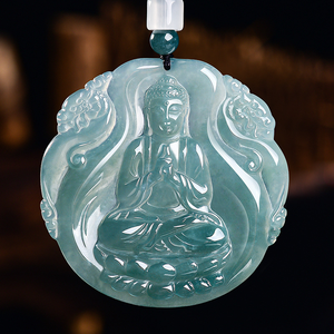 Pendentif en jade naturel double dragon Bouddha Soleil Éclatant, déesse protectrice du signe du zodiaque singe, Bouddha âme sœur - Product Image 3