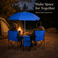 Chaise de camping pliable double bleu royal avec parasol amovible et sac isotherme, chaise de plage à structure en acier