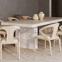Newstar Meubles de salle à manger modernes Rectangle Pierre Top Base Cube Table à manger en travertin Table à manger en marbre naturel