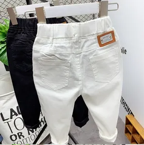 Однотонные брюки для мальчиков на весну и осень, черно-белые эластичные облегающие брюки для маленьких детей