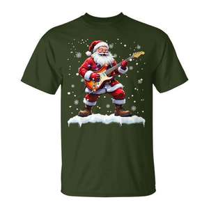 Camiseta con diseño de Papá Noel tocando la guitarra bajo y música navideña - Product Image 1
