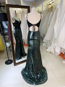 <span class=keywords><strong>Robe</strong></span> de soirée sirène à paillettes noires irisées, avec appliques en dentelle <span class=keywords><strong>noire</strong></span>, col en V profond et <span class=keywords><strong>dos</strong></span> lacé, <span class=keywords><strong>robe</strong></span> de cérémonie - Product Image 2