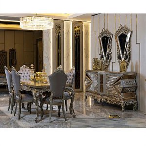 Juego de Muebles de Comedor Modernos de Lujo, Estilo Árabe Persa, Mesa de Comedor Tallada con Hojas Doradas, Juego de Mesa Buffet Estilo Barroco - Product Image 1