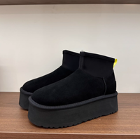 Bottes courtes d'hiver pour femmes, doublées de polaire, en cuir véritable, confortables, à la cheville et à la botte, semelle épaisse, chaudes