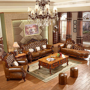 European-style Royal Leather <b>Sofa</b> Set Solid Wood <b>Frame</b> Carved Chaise Longue <b>Wooden</b> Living Room <b>Sofa</b> Couch <b>For</b> Home Hotel - Product Image 5