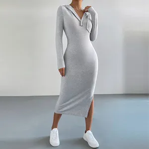 Designer Langarm Schlitz Hoodie Kleid Custom Frauen Casual Long Kleider