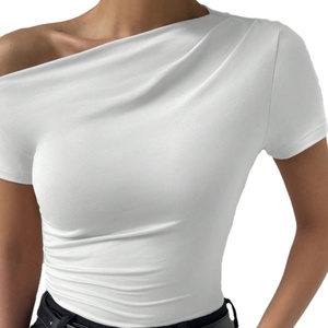 Camiseta Asimétrica de Manga Corta con Pliegues, Nueva Colección Primavera-Verano para Mujer, de Alta Calidad, Personalizable al por Mayor (OEM) - Product Image 5
