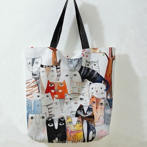 Sac fourre-tout à bandoulière en toile double face à imprimés <span class=keywords><strong>animaux</strong></span>, modèle best-seller, vente en gros <span class=keywords><strong>d</strong></span>'usine, motif Groupe de chats sur un arbre - Product Image 3