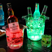 Seau à glace transparent en plastique avec barre lumineuse LED, refroidisseur de bouteilles de champagne et de vin pour hôtel